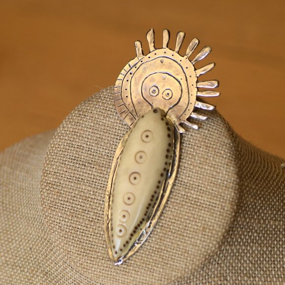 Sterling Silver Bone Shaman Motif Brooch & Pendant Signed MT 1995 - Picture 9 of 9